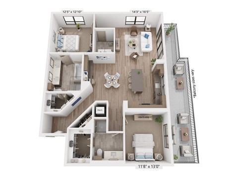 Floor plan for 2 beds, 2 baths, 1489 sqft